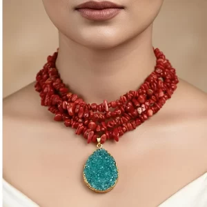 Crimson Tide – Coral & Geode Statement Choker