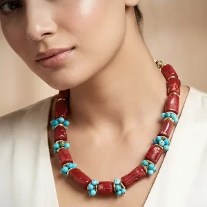 Coral Oasis - Bamboo Coral & Turquoise Statement Necklace