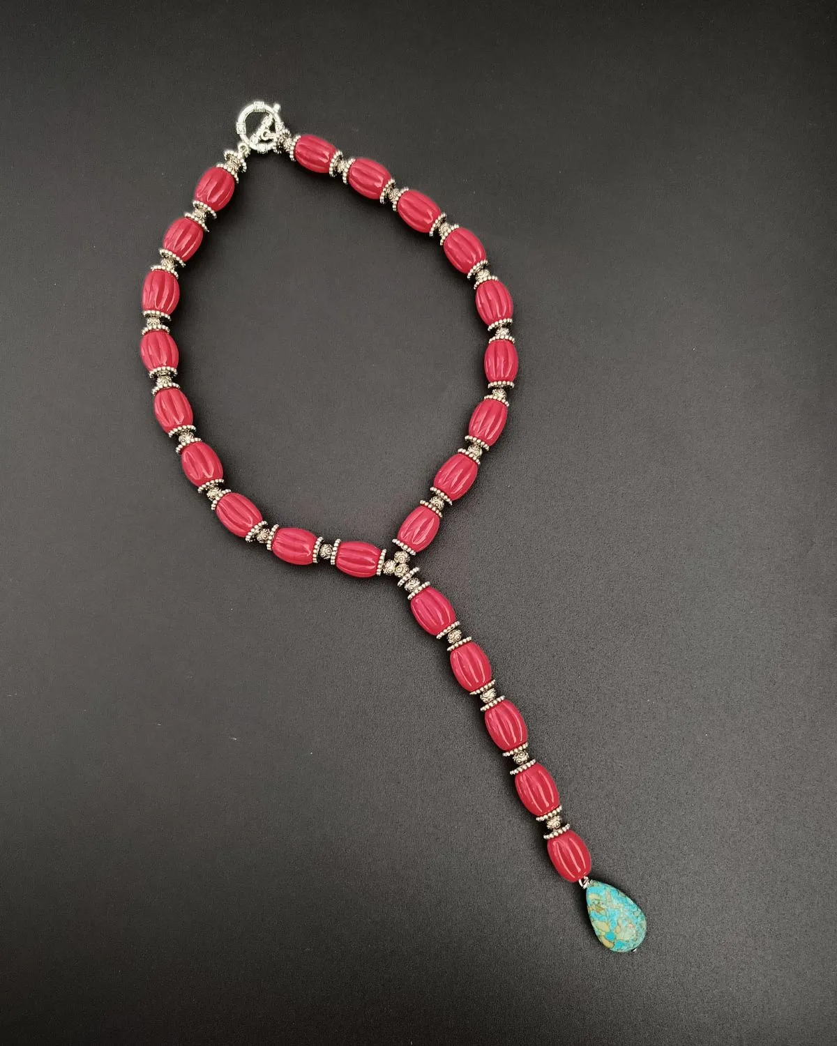 Desert Tide – Coral & Turquoise Drop Necklace - Image 3