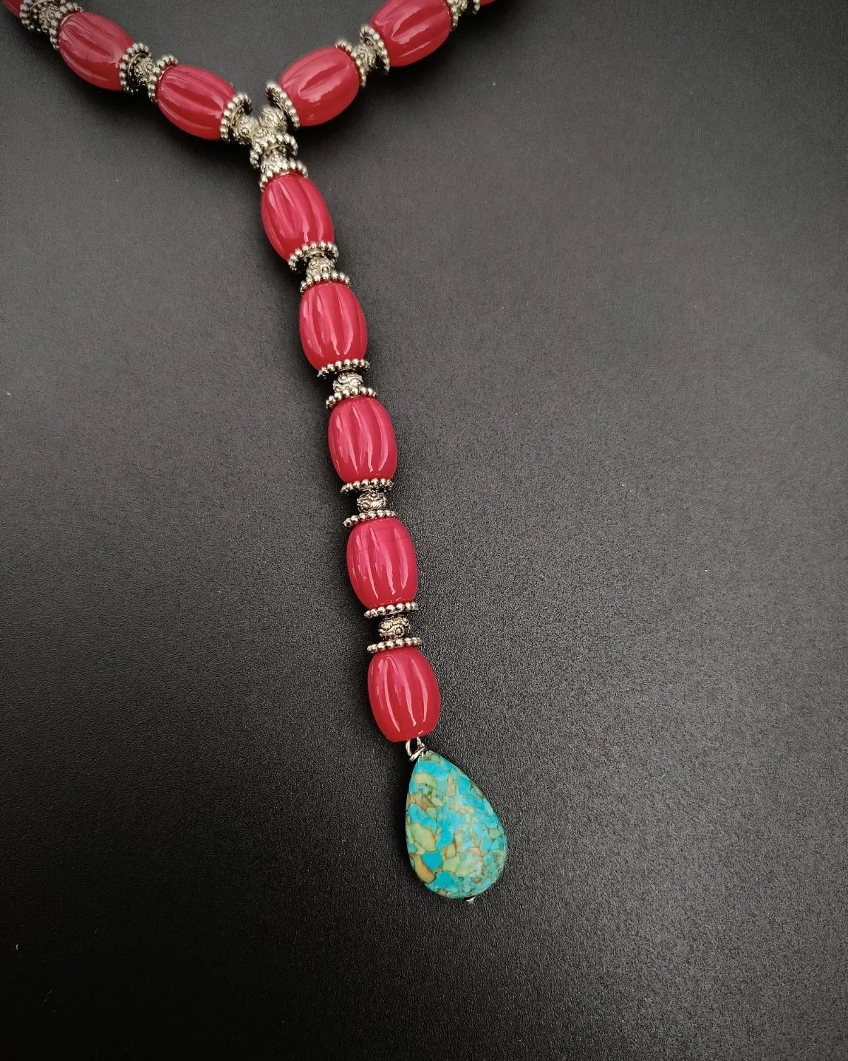 Desert Tide – Coral & Turquoise Drop Necklace - Image 4