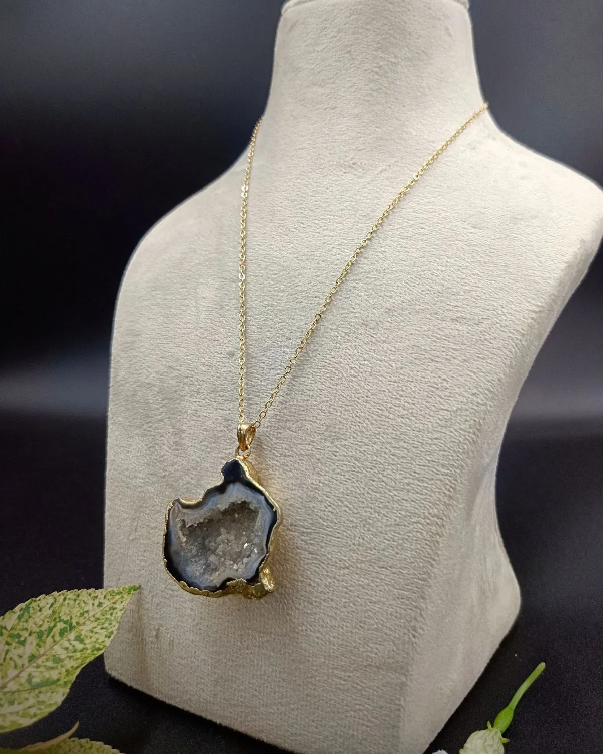 Crystal Cove Druzy Stone Pendant Necklace - Black Mirage - Image 2
