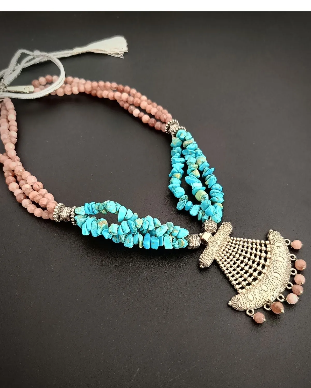 Lagoon Whisper Necklace - Turquoise & Jade Stones - Image 4