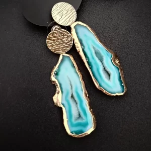 Rustic Halo Earrings- Agate Slice Stones Earrings