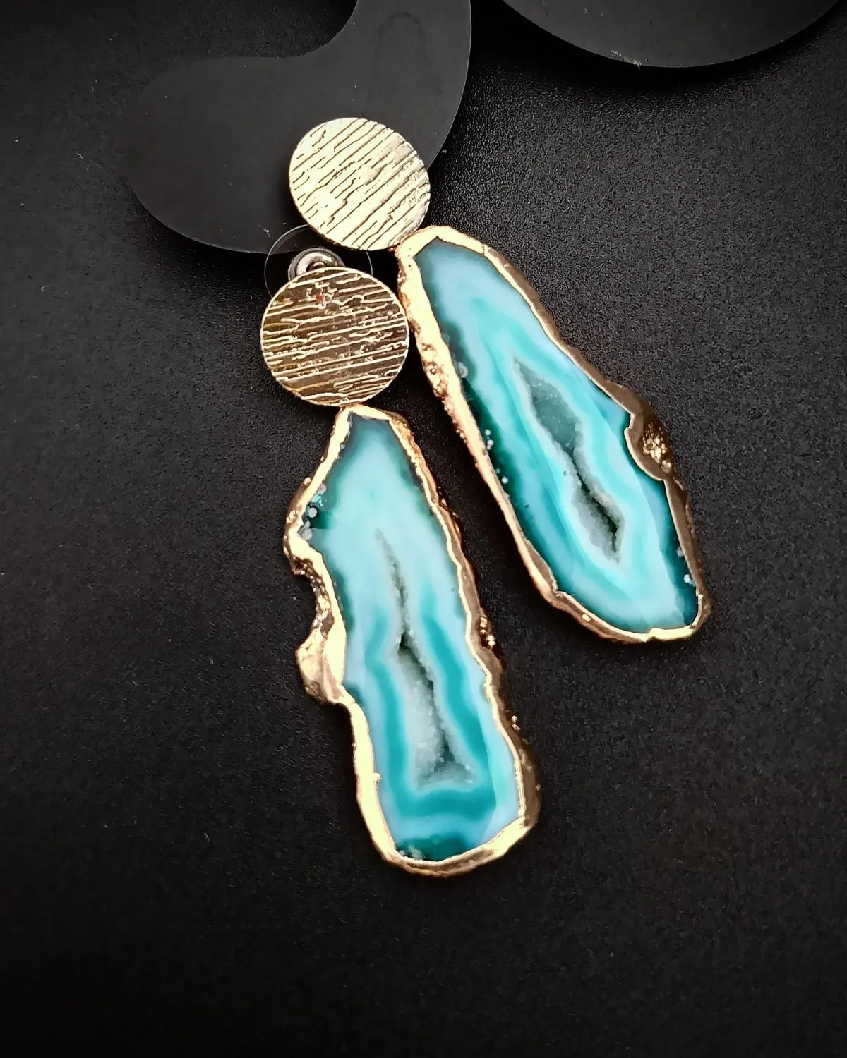 Rustic Halo Earrings- Agate Slice Stones Earrings