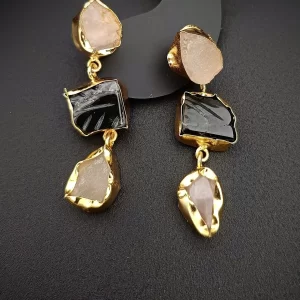 Mystic Ashes - Rose Quartz and Labradorite Earrings