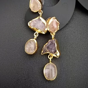 Wild Glint - Rose Quartz and Amethyst Uncut Stones Earrings