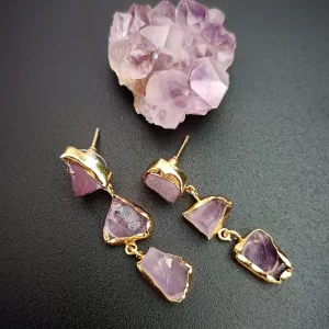 Violet Raw Amethyst Uncut Stones Earrings