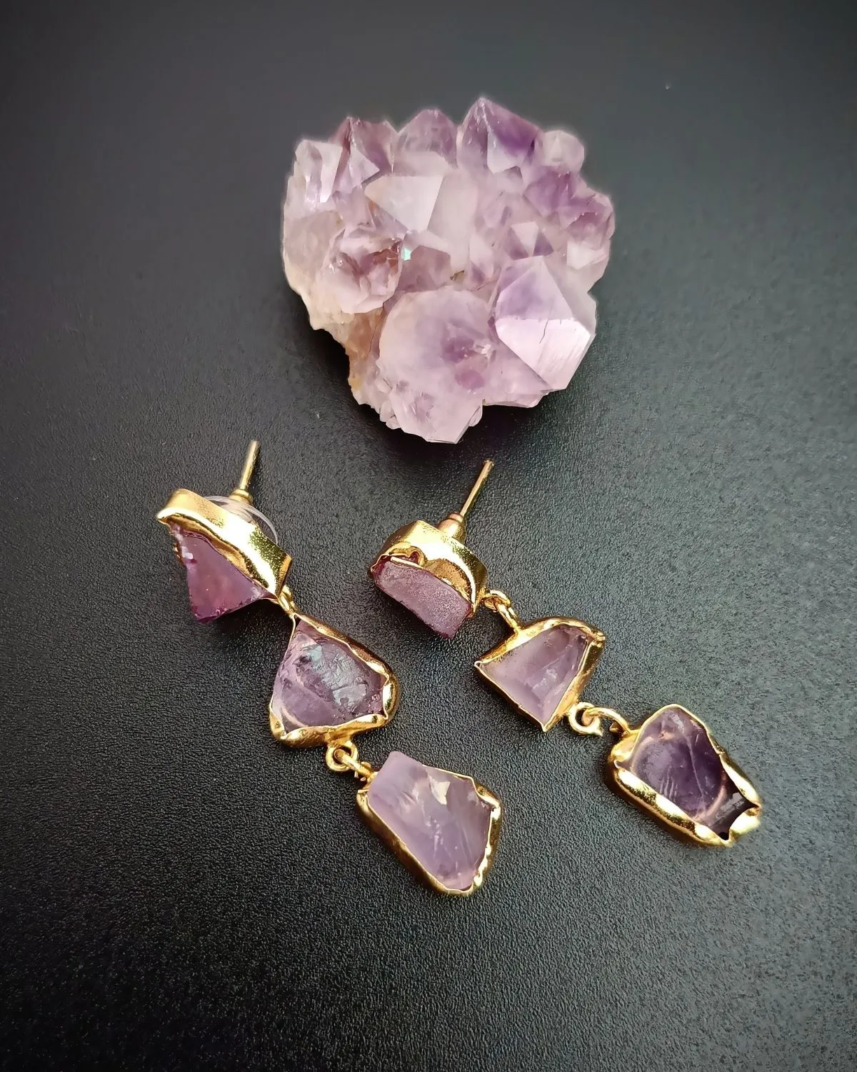 Violet Raw Amethyst Uncut Stones Earrings