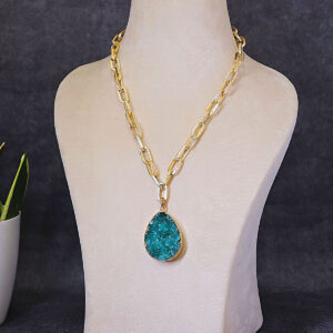 Crystal Core Necklace -  Druzy Stone & Chain