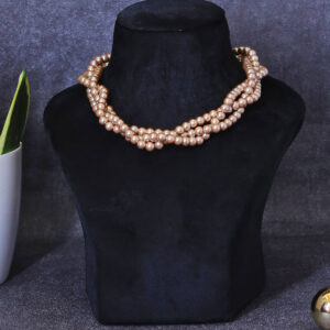 Radiant Thread Choker Golden Necklace cum Hairband with Shell Pearls