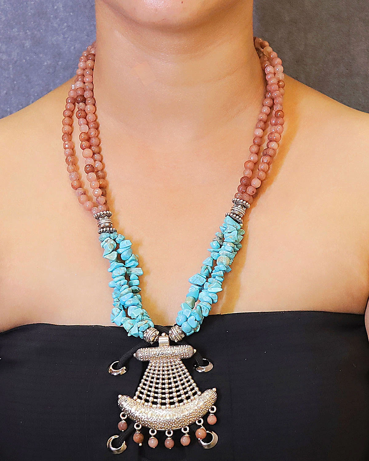 Lagoon Whisper Necklace - Turquoise & Jade Stones - Image 2