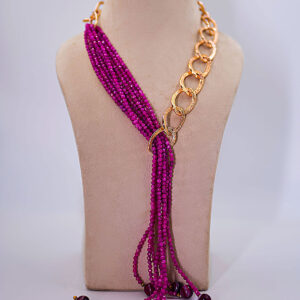 Onyx Royale - Magenta color Onyx Stones and Anti Tarnish Chain Necklace