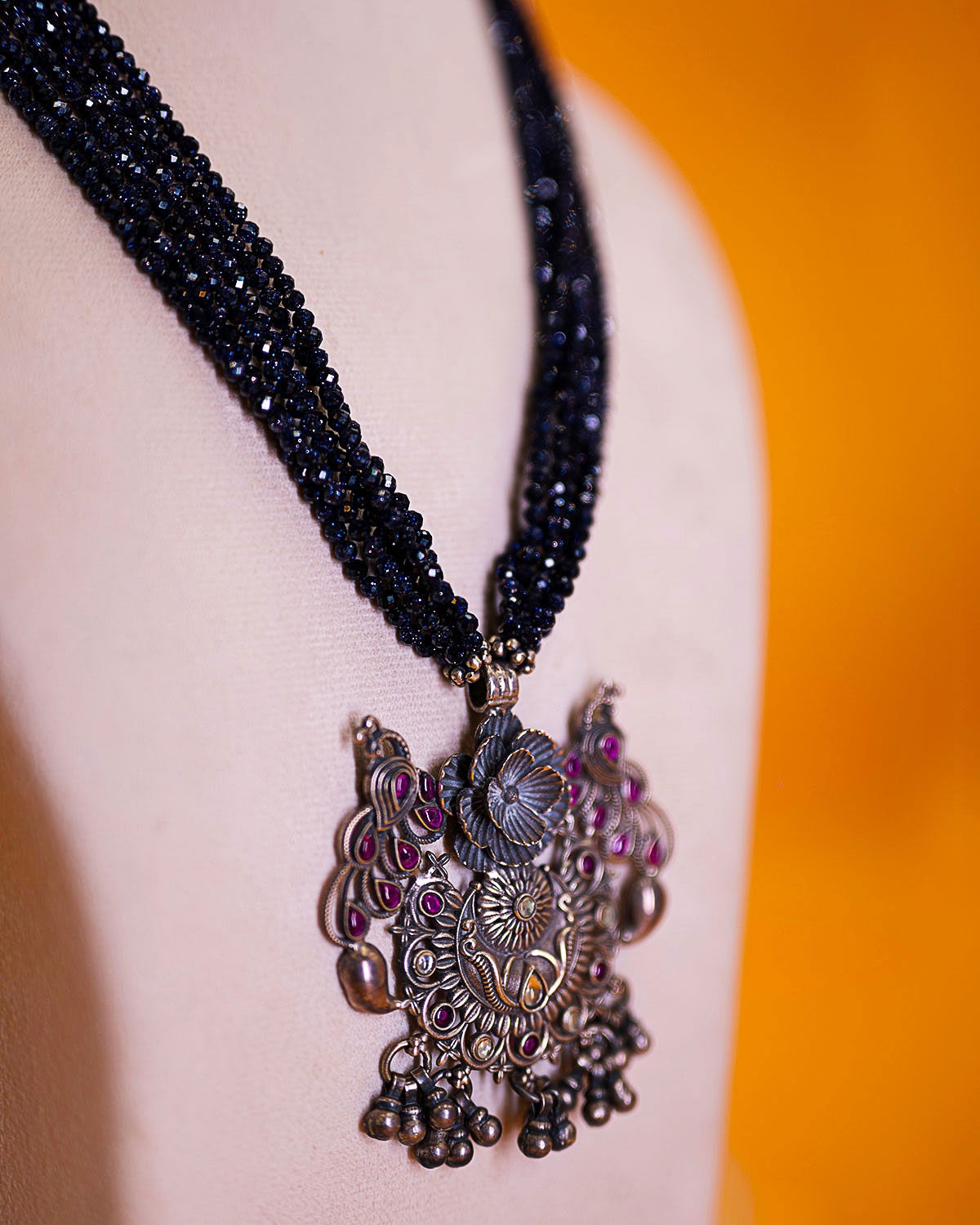 Desert Moon Necklace- Blue Goldstone Stone & Sterling Silver Pendent - Image 2