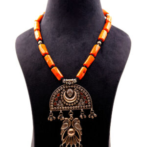 Coral Mist - Bamboo Coral Stones with Hallmarked 92.5 Sterling Silver Pendant Necklace