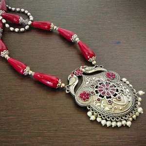 Rose Dust - Agate Drops and Brass Pendant Necklace