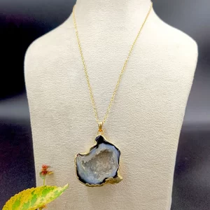 Crystal Cove Druzy Stone Pendant Necklace - Black Mirage