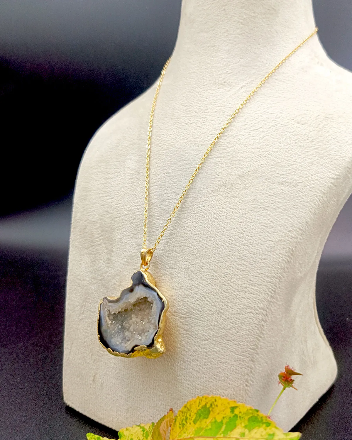 Crystal Cove Druzy Stone Pendant Necklace - Black Mirage - Image 3