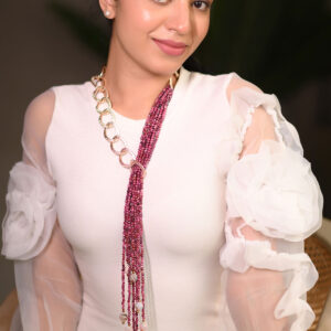 Onyx Royale Magenta Berry Colour Rope Necklace with Onyx Stones and Chain