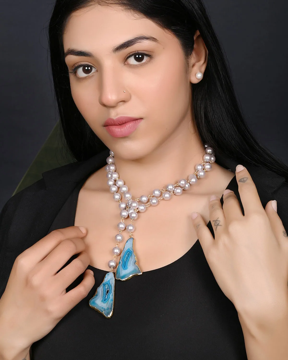 Endless Elegance Necklace – Shell Pearls & Druzy Stone Multi-Style Necklace - Image 2