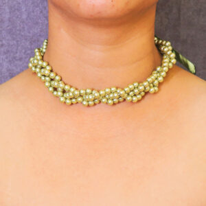 Radiant Thread Choker Pistachio color Necklace cum Hairband with Shell Pearls