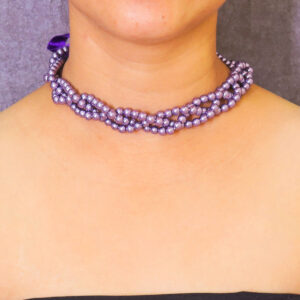 Radiant Thread Choker Purple Necklace cum Hairband with Shell Pearls