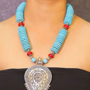 Timeless Twine Necklace - Howlite Turquoise & Coral Stones