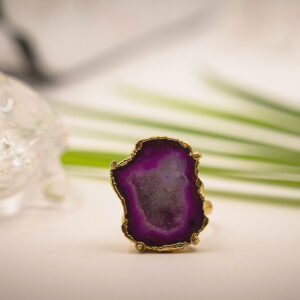 Shimmer Nest Purple Adjustable Ring with Geode Stone.