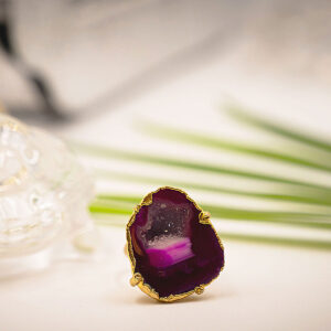 Shimmer Nest Pink Adjustable Ring with Geode Stone.