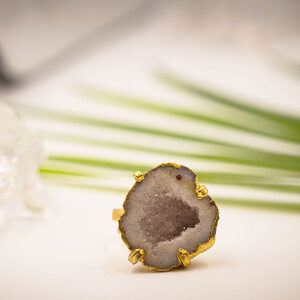 Shimmer Nest White Adjustable Ring with Geode Stone.