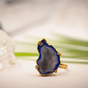 Shimmer Nest Blue Adjustable Ring with Geode Stone.