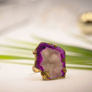 Shimmer Nest Purple adjustable Ring with Geode Stone.