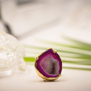 Shimmer Nest Pink adjustable Ring with Geode Stone